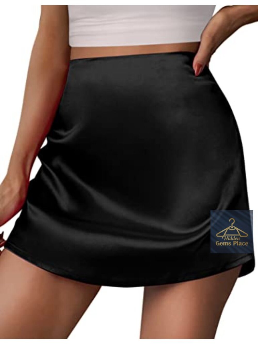 Satin Mini Skirt High Waisted A-Line Zipper Women's Skirt